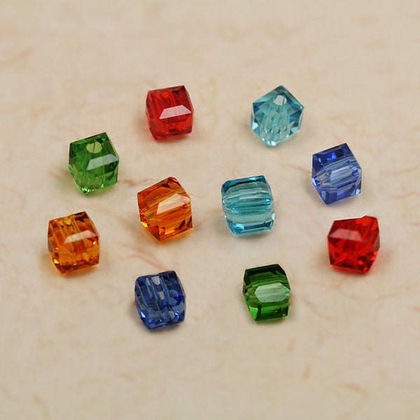 20 pcs - Crystal Cube 6x6mm Beads beveled Glass Faceted Loose Beads For Women Jewelry Making DIY 6 Colours