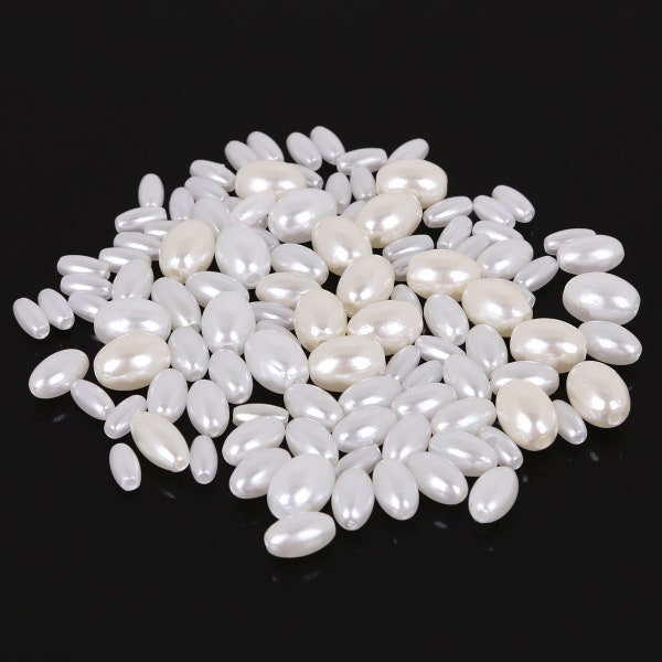 4 SIZES White Oval Pearl Beads, Ivory Oval Pearl Beads, Faux Pearl Oval Beads