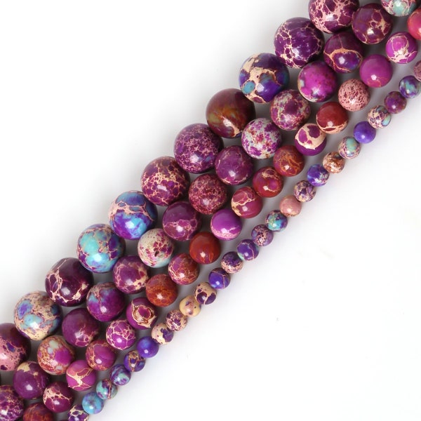 Purple Galaxy Sea Sediment Jasper Beads 4m 6mm 8mm 10mm Regalite Round Imperial Impression Stone, 15" Full Strand, Wholesale