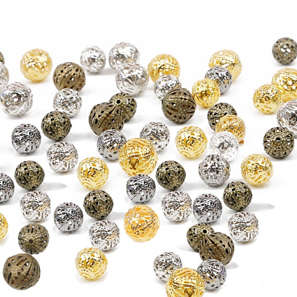 5 Colors/Sizes Filigree Ball Beads - Spacer Beads - Gold Filigree - Silver Filigree - Bronze Filigree - 4mm/6mm/8mm/10mm/12mm