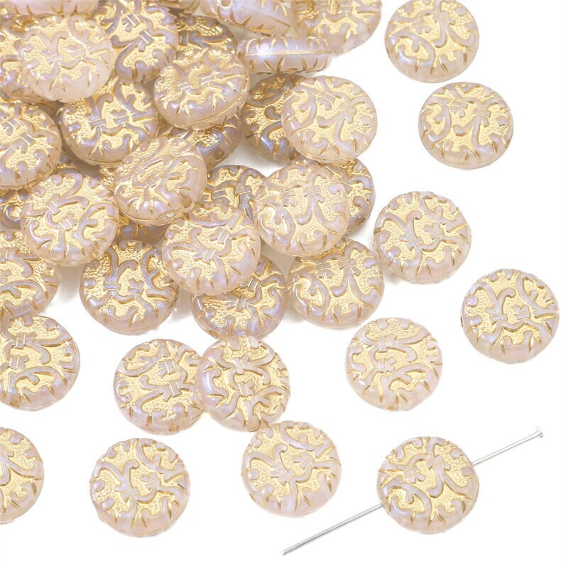 14mm Gold Flat Baroque Beads Acrylic - Vintage Flat Charms - Vintage Beads - Baroque Charm - 1.5mm Hole Size - 25 Pieces per Order
