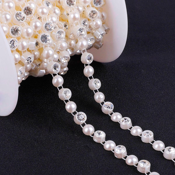 0.7cm Rhinestone Split Pearl Trim Ivory Chain, String of Pearls, Strand of Pearls, Faux Pearls, Decorative Trim, Scrapbooking Trim, 2 Meters
