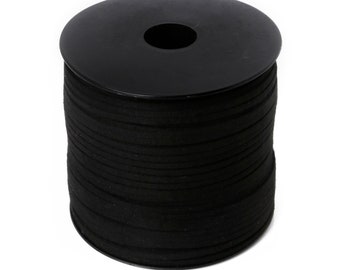 Black Korean Faux Flat Suede Cord - 100 Yards 2.8mm - Flat Velvet Leather Cord - Bracelet Necklace Rope Making Craft Cord Wire