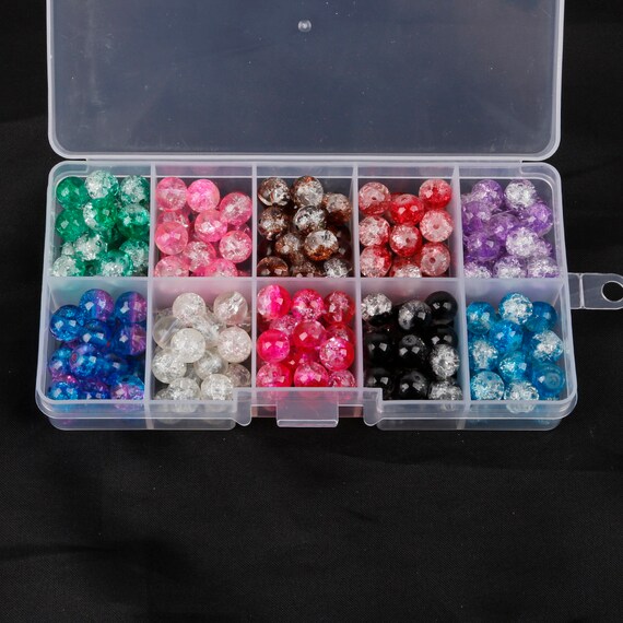 200x Glass Beads w/ Storage Box 8mm Beads w/ Holes for DIY Beading