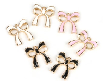 10 Enamel Gold Ribbon Bow Charm | Ribbon Earring Pendant | Pink Small Ribbon | White Small Ribbon | Black Small Ribbon