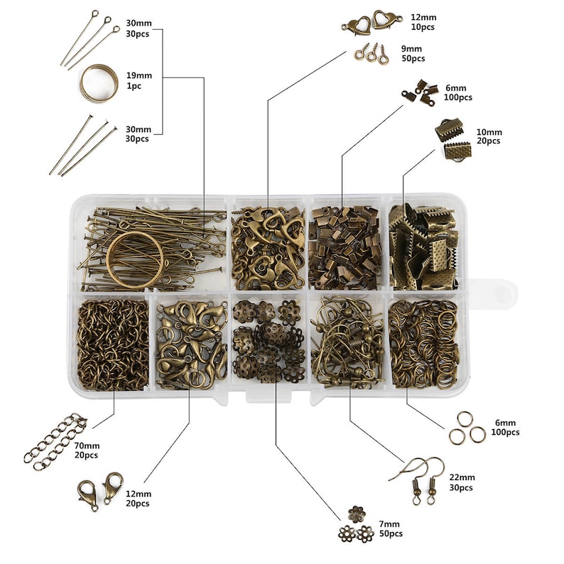 Bronze Necklace Earrings Findings Kit Jewelry Findings Box Etsy