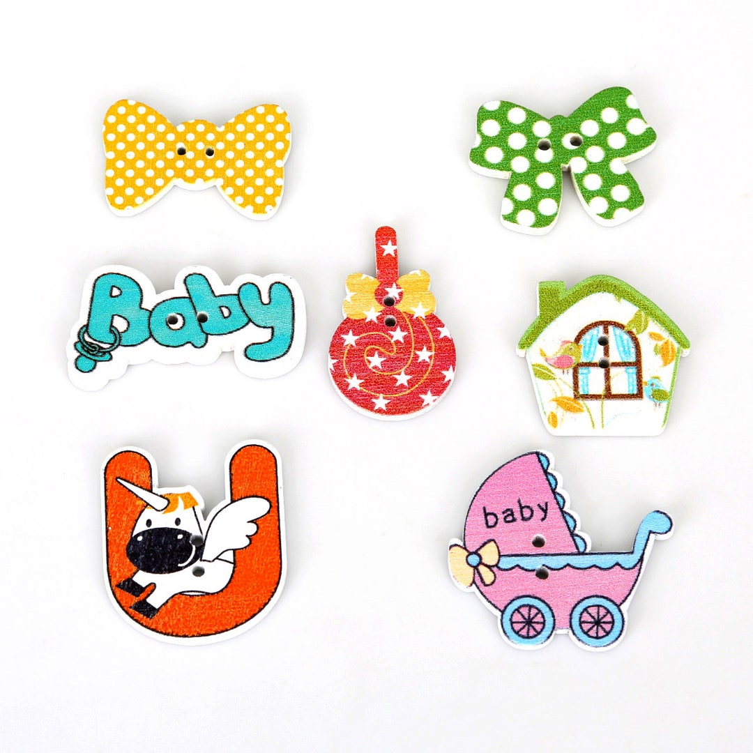 70pcs Kid and Baby Theme Wooden Buttons Two Hole Mix Baby Buttons Baby Buttons Etsy