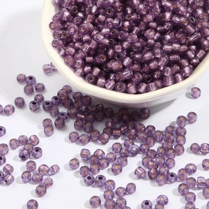 12/0 8/0 6/0 Perle di Semi Di Rondelle Viola 2mm 3mm 4mm - Perle di Semi di Vetro Viola Foderate Argento - Perle di Semi Viola - Perle di Semi Viola