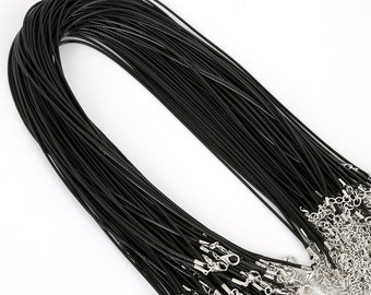 10 pcs 1.5mm/2mm Black Wax Snake Leather Necklace Cord String Rope with Lobster Clasp, Beading Cord