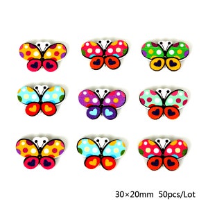 50pcs - Butterfly Theme Wooden Buttons - Two Hole Mix Butterfly Buttons - Butterfly Buttons, 30x20mm