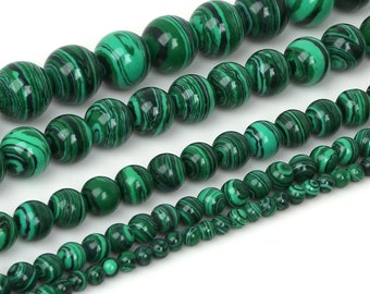 Perles vertes de malachite gemme perle ronde polie pierre de paon 4mm 6mm 8mm 10mm 12mm