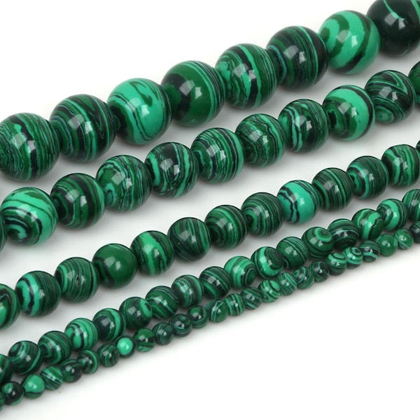 Green Malachite Beads Gemstone Round Bead Polished Peacock Stone 4mm 6mm 8mm 10mm 12mm