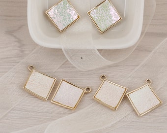 2pcs - Square Pendant, White and Gold Square Charms, Geometric Jewelry, Necklace Charm, Charm Bracelet,19*19mm