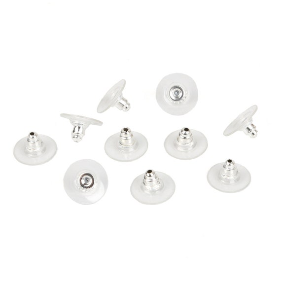 50 Pcs Clear Plastic Silver Earring Backs Earring Nuts Ear Post