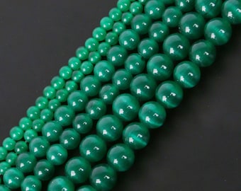 Dark Green Cat Eye Beads 4mm 6mm 8mm Loose Gemstone Round 15.5" Full Strand Wholesale