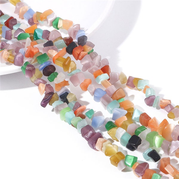 4-9mm Mixed Color Cat Eye Stone Chip Beads - Rainbow Chip Beads - Mix Stone - Cats Eye Chips - 1mm Hole - 80cm Strand - env. 200 Pièces