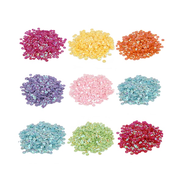 1200 Pcs Colorful Cup Sequins in 10 Colors - 6mm - Rainbow Sequins - Mix Color Sequins - 20 grams
