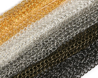 5 Meters of Steel Curb Chain 3 Sizes - Gold Chain - Silver Chain - Bronze Chain - Rhodium Chain - Gun Metal Chain - Necklace Chain