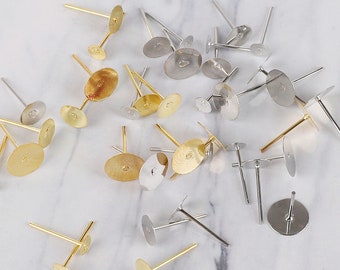 100pcs Gold or Silver Earring Stud Findings - Nickel Free Stud Earring Blanks - Flat Pad Earring Posts