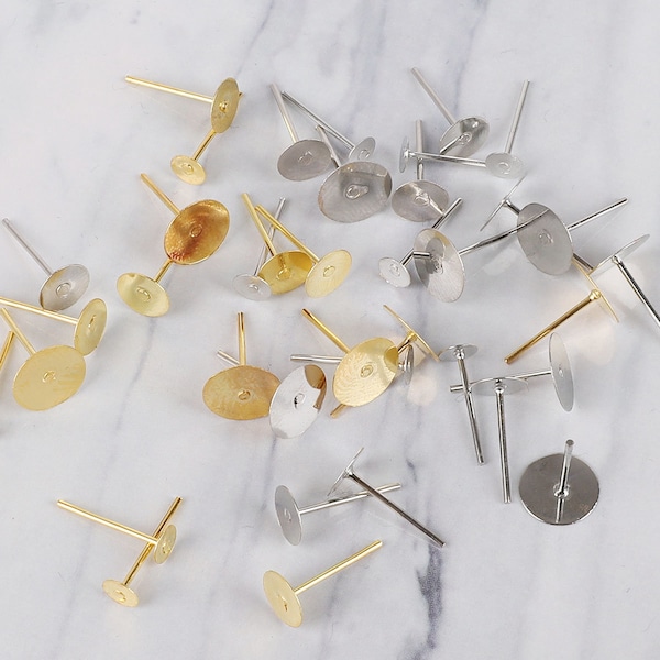 100pcs Gold or Silver Earring Stud Findings - Nickel Free Stud Earring Blanks - Flat Pad Earring Posts