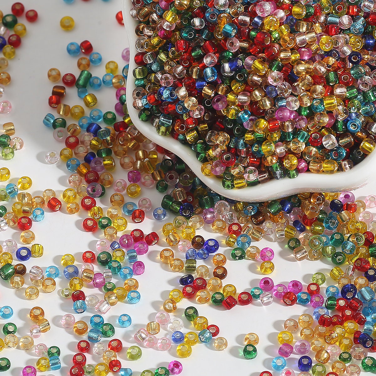 Wholesale 1000Pcs 4 Colors 8/0 Transparent Inside Colours Glass Seed Beads  