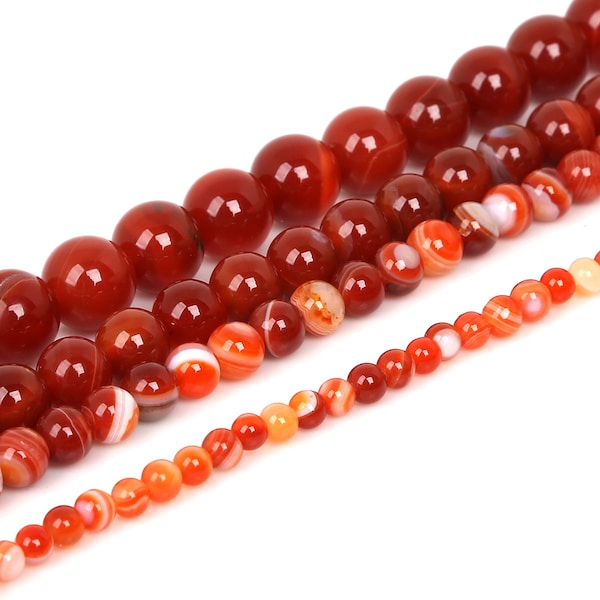 Red Agate Banded Stripe Beads Natural Gemstone Round Loose - 4mm 6mm 8mm 10mm - 15" Strand