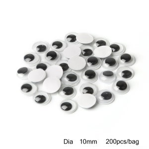 5/6/7/8/10/12/15/18/20 mm Wählen Sie Größe Wackelige Wackelaugen - Flatback Kunststoff Schwarze Pupille - Wackeln bewegliches Auge