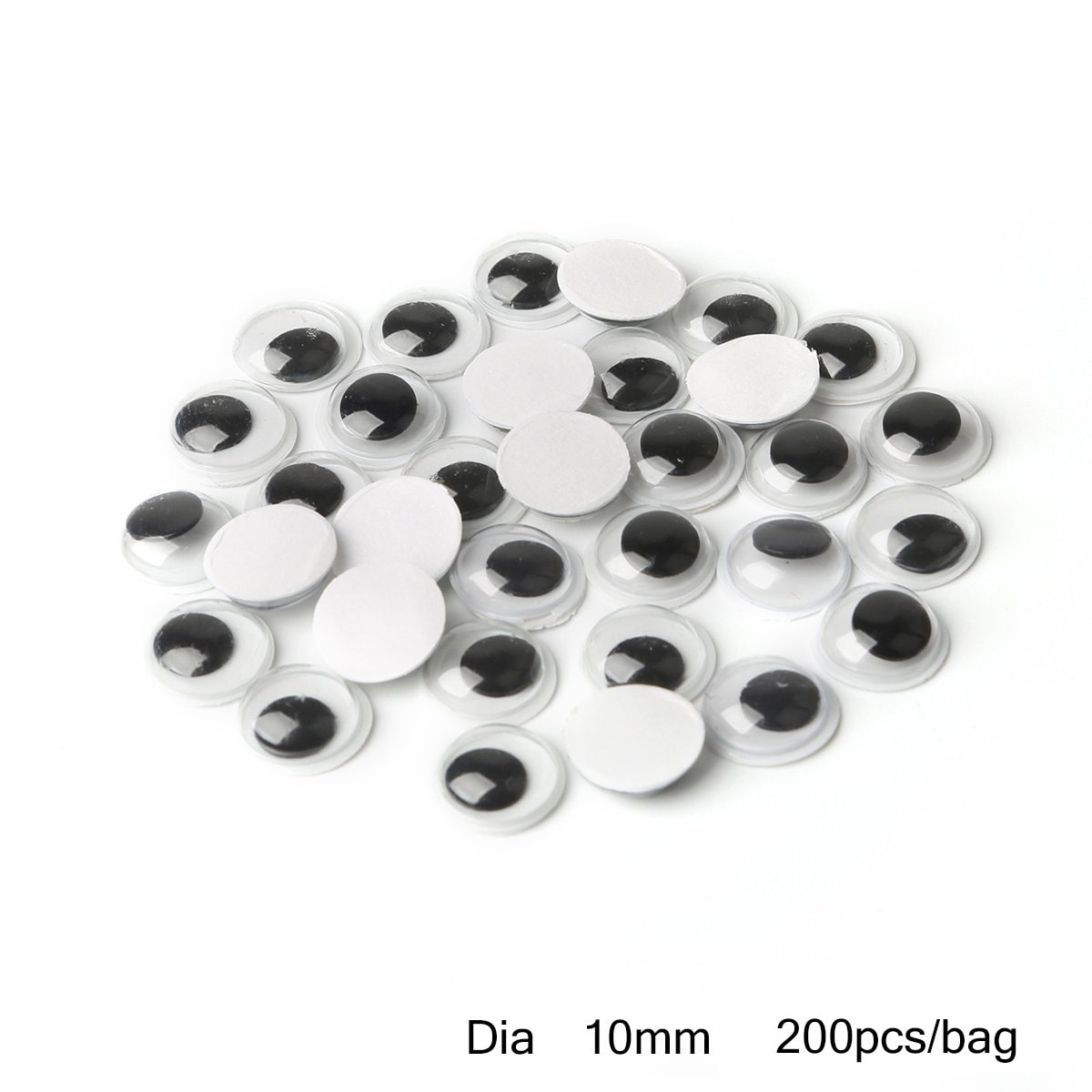 12mm 10/Pkg-Black Paste-On Wiggle Eyes