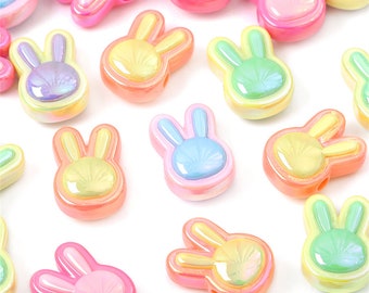 Acrylic Colorful Bunny Beads - Bunny Charms - Rabbit Beads - Kids Beads Children Beads - 24x17mm - 3.5mm Hole Size - 10 Pieces Per Order