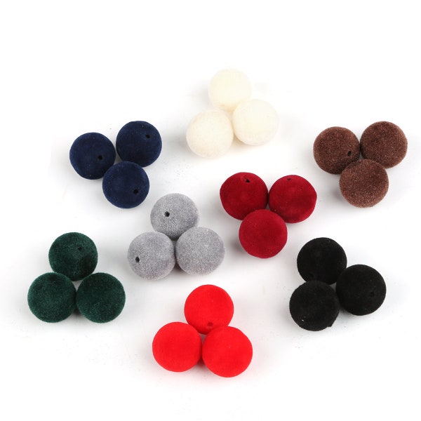 8/10/12/16 mm Acrylic Round Ball Flocked Velvet Beads, Burgundy, Black, Brown, Dark Green, Gray, White, Navy Blue, Red, Mix