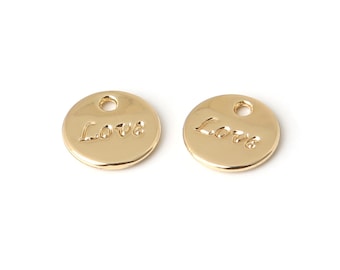 10pcs Gold Love Disc Charm - Love Coin Charm - Gold Charm - Gold Pendant - 8mm