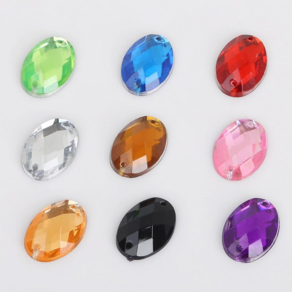 12 Colors Sew On Flat Back Acrylic Oval Crystal Rhinestones - 14mm 18mm - 50pcs