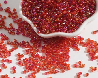 12/0 8/0 6/0 Red AB Seed Beads 2mm 3mm 4mm - Red AB Rocailles - Red Iridescent Seed Beads