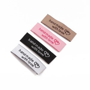 20 A mano con tag in tessuto love - Etichette artigianali da cucito - 50x15mm - Tag fatti a mano - Etichetta marrone - Etichetta bianca - Tag nero - Tag rosa