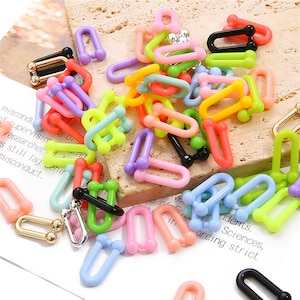 Acrylic U Shape Chains 19x10mm - Colorful Necklace Chains - Horse Shoe Chains - Plastic Jewelry Chains - Gold Silver Red Blue Orange -50 pcs