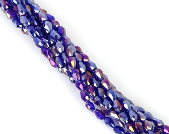 Dark Blue AB Crystal Prism Beads - Crystal Blue Teardrop Beads - Crystal Blue Briolettes - Blue Glass Beads - 5mm 6mm