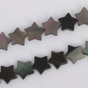 10mm Natural Black MOP Star Beads, Shell Beads, Black Mother Of Pearl Beads 15&quot; Strand, Approx. 43 Beads
