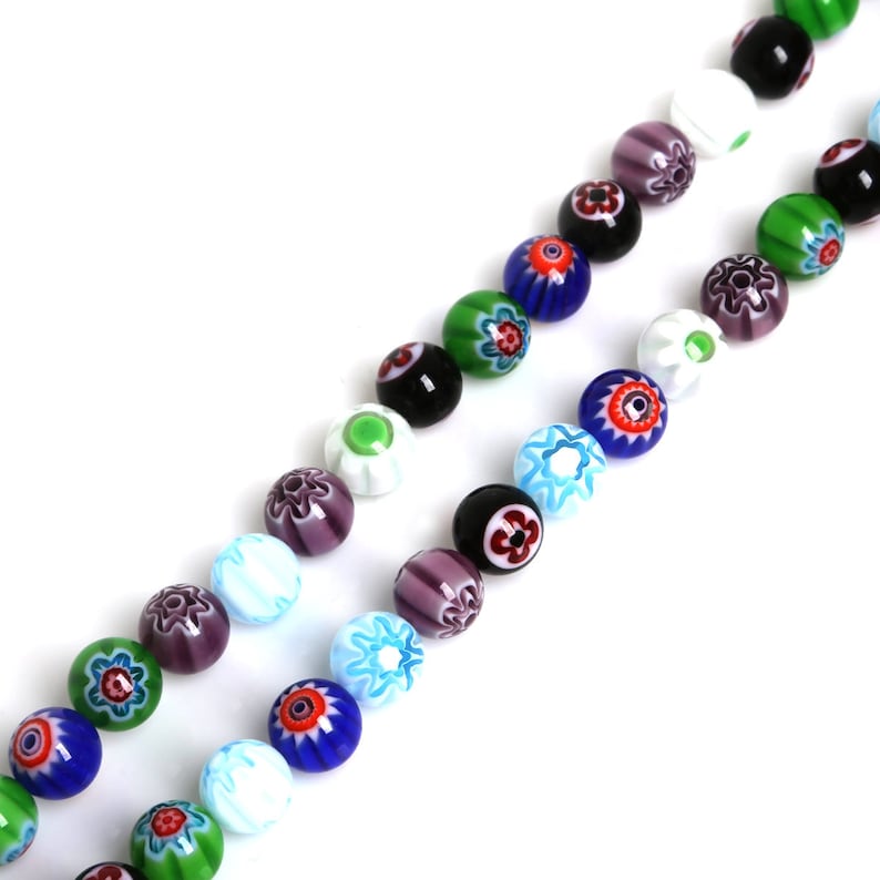Perles rondes de verre de fleur de Millefiori, perles colorées, 4mm 6mm 8mm 10mm image 5