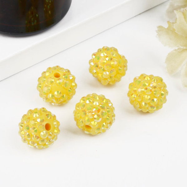 AB Yellow Rhinestone Ball Beads, Crystal Decored Filigree Round Beads, Disco Ball Jewelry Beads, 12mm 14mm 16mm 18mm 20mm