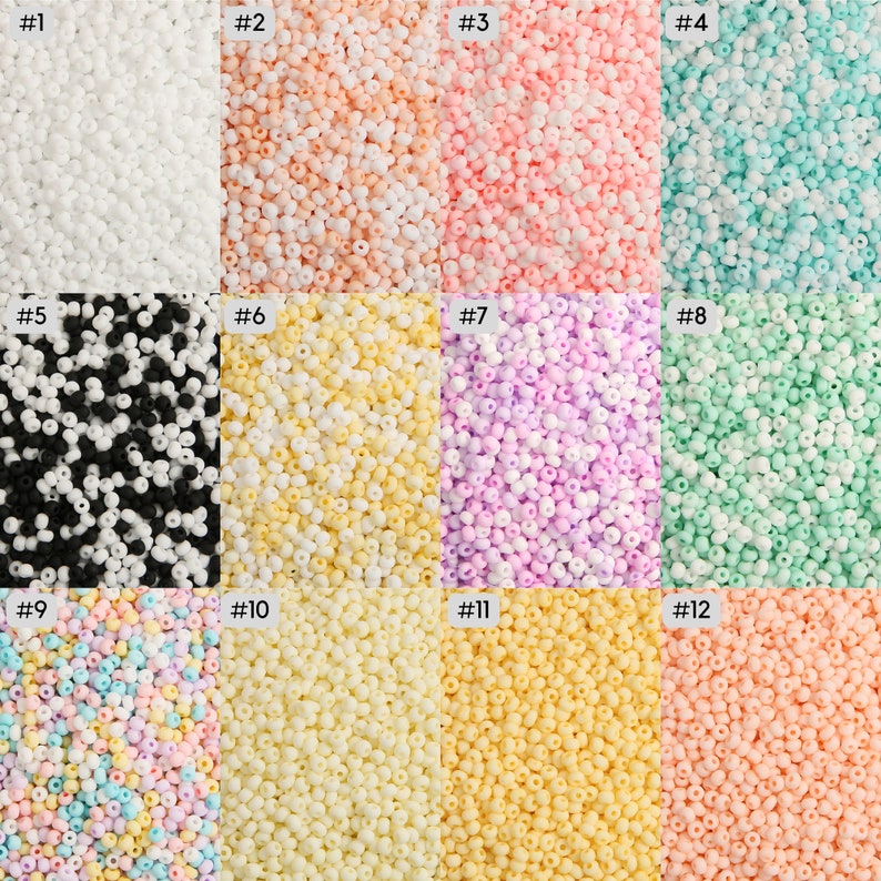 Perline di semi di colore crema opaco da 2 mm 3 mm 8/0 12/0 Perline di semi di alta qualità in colori cremosi Perline di semi di colore pastello Perline pastello Colorate immagine 2
