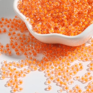 12/0 8/0 6/0 Colore Arancione Foderato Perle di Semi Trasparenti 2mm 3mm 4mm - Colore Arancione Opaco All'interno di Perle di Semi di Vetro - Rocailles Foderate Colore Arancione