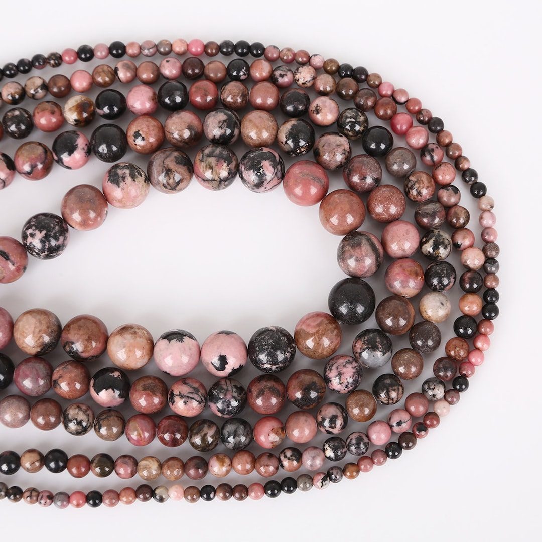 Natural Black Rhodonite Beads, Red Black Web Semi-precious Jasper Stone ...