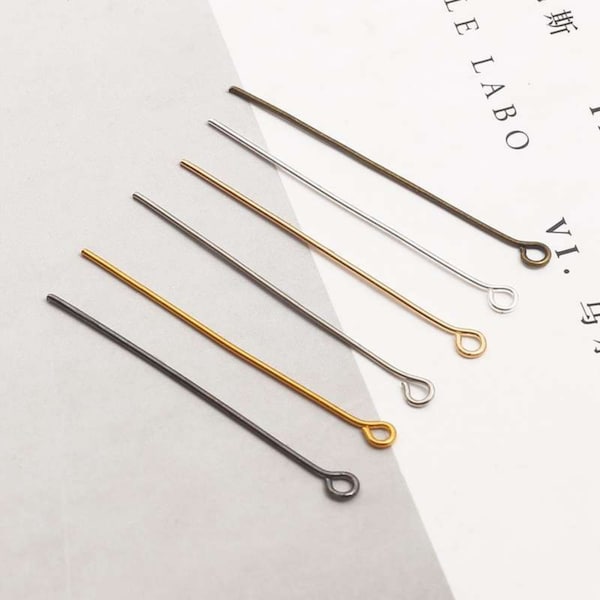 5 COLORS of 200 pcs Mix Sizes Steel Eyepins, 16mm 20mm 24mm 30mm 35mm 40mm 45mm 50mm- Silver, Rhodium, Gun Black, Gold, Bronze Eye Pins