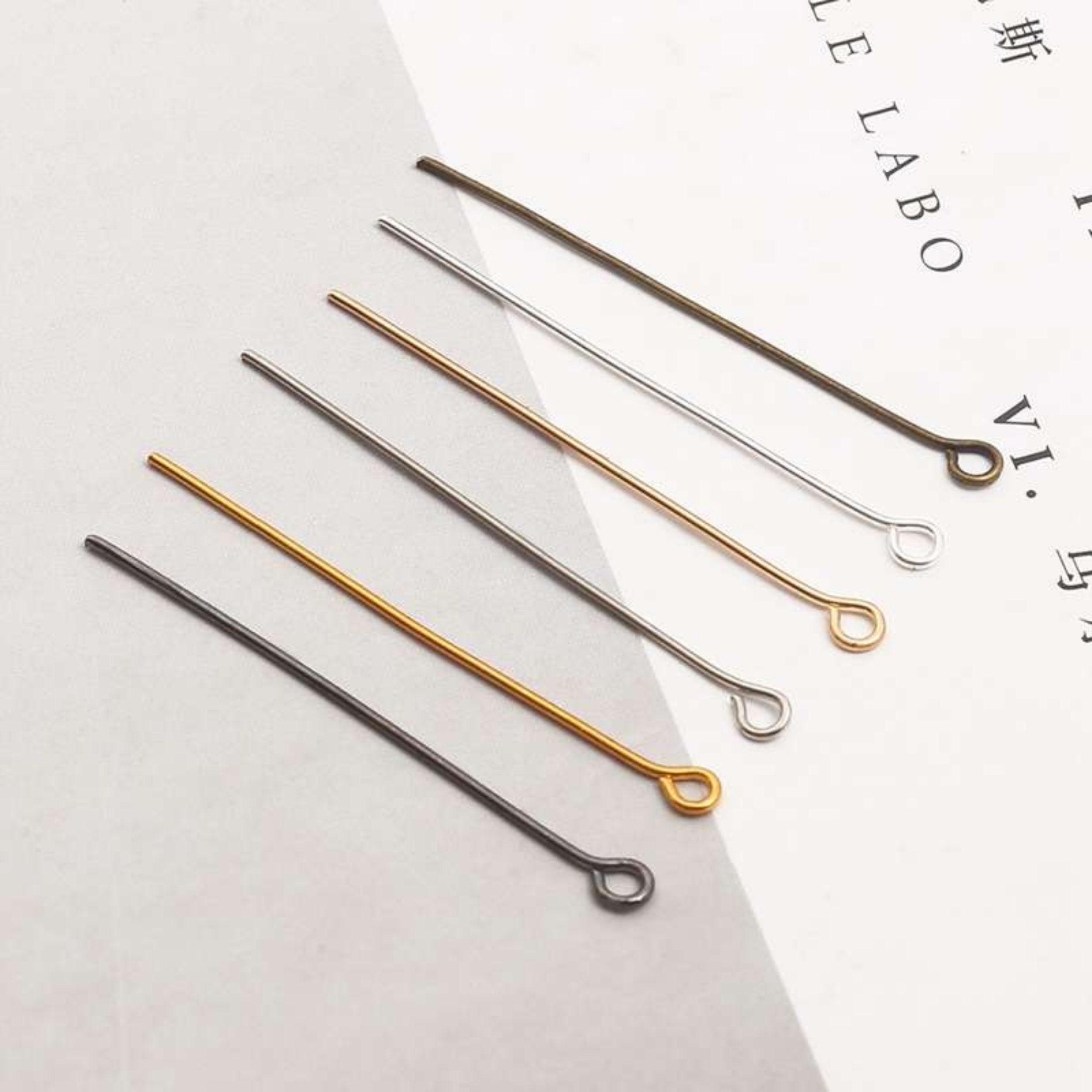 200Pcs Eye Pins Jewelry Making 21 Gauge 35mm 0.7mm Wire Iron Red Copper