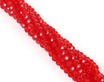 100pcs - Dark Red Clear Glass Crystal Rondelle Beads, Natural Clear Quartz, Clear Round Faceted Beads, 4mm 6mm