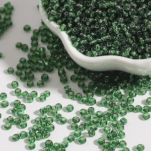 12/0 8/0 6/0 Perle di semi Rondelle Verdi 2mm 3mm 4mm - Perle di Semi di Vetro Verde Foderate Argento - Rocailles Verdi - Perle di Semi Verdi