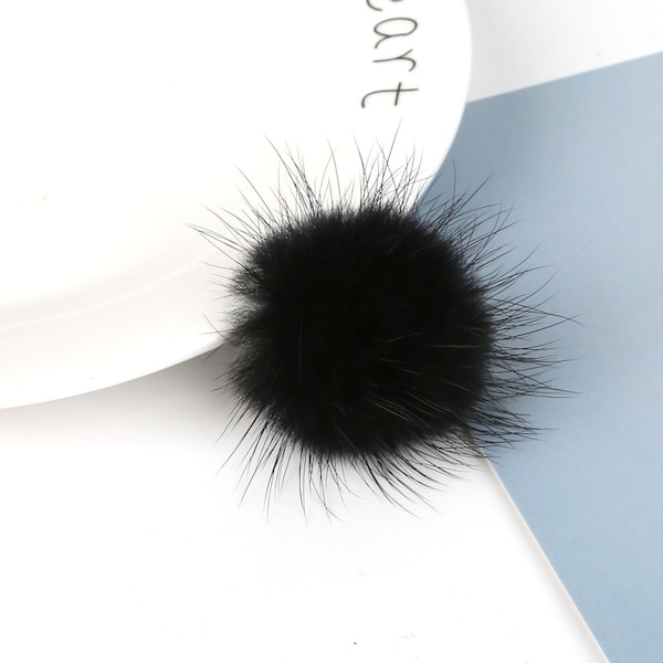 3.5cm Black Mink Furry Pom Pom Charm Pendentif, Fur Ball Charm, Boucles d’oreilles Accessoires Trouvailles