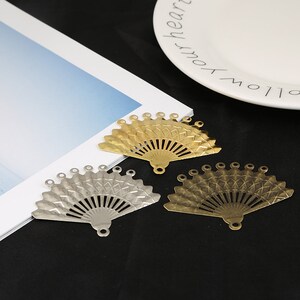 10pcs Fan Connector Pendant - Gold Fan - Silver Fan - Bronze Fan - Fan Connector Charm 44X57mm