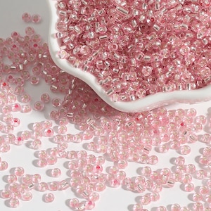 12/0 8/0 6/0 Perle di semi Rondelle Rosa 2mm 3mm 4mm - Perle di semi di vetro rosa foderate in argento - Rocailles rosa - Perle di semi rosa
