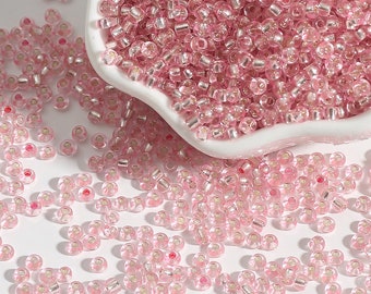 12/0 8/0 6/0 Pink Rondelle Seed Beads 2mm 3mm 4mm - Silver Lined Pink Glass Seed Beads - Pink Rocailles - Pink Seed Beads